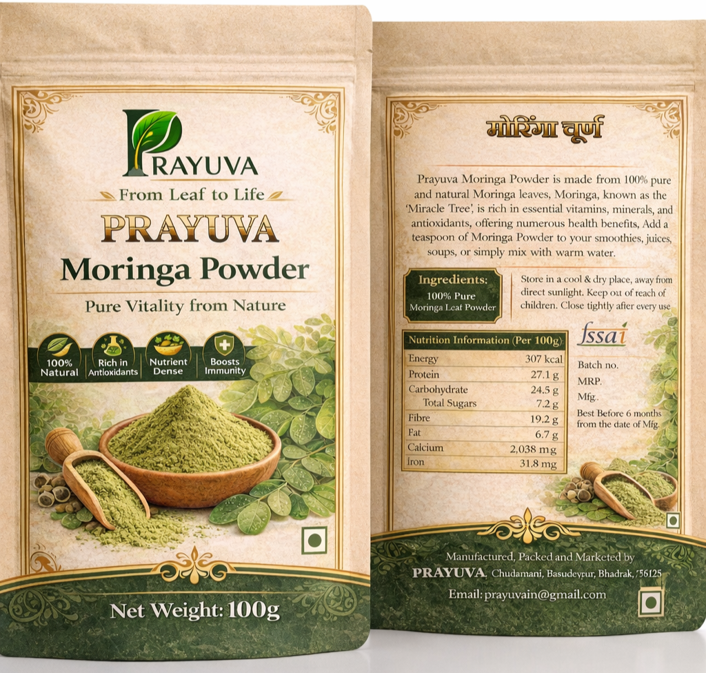 PRAYUVA Organic Moringa Powder. 100% Pure Moringa Powder. Natural Moringa Superfood Powder